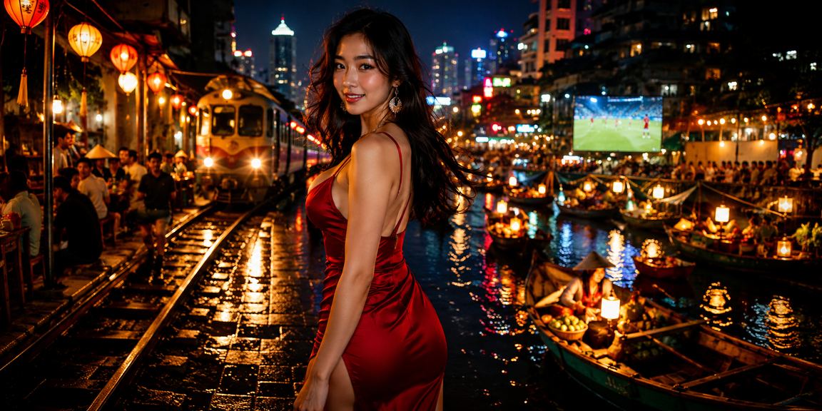 Không khí sôi động tại chợ đêm Hà Nội với màn hình cập nhật khuyến mãi thể thao
